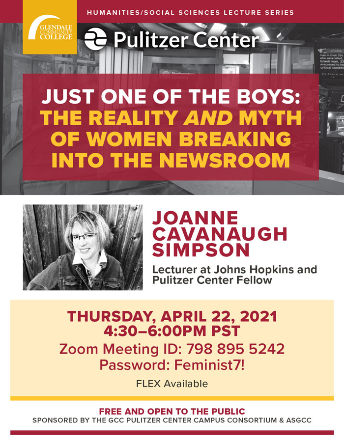 Gender & Journalism - Humanities/Social Science Lecture Series flyer Thursday, 4/22