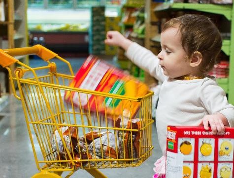 baby with shopping cart