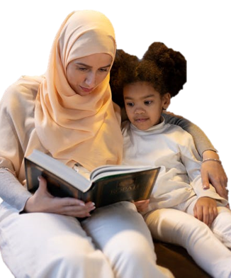 mom studying with daughter no background