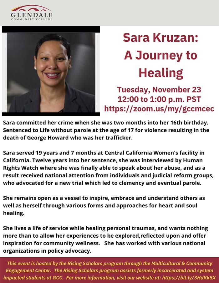 Sara Kruzan and a Journey to Healing flyer