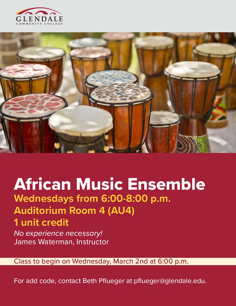 J Waternman African Music Ensemble Spring 2022 flyer