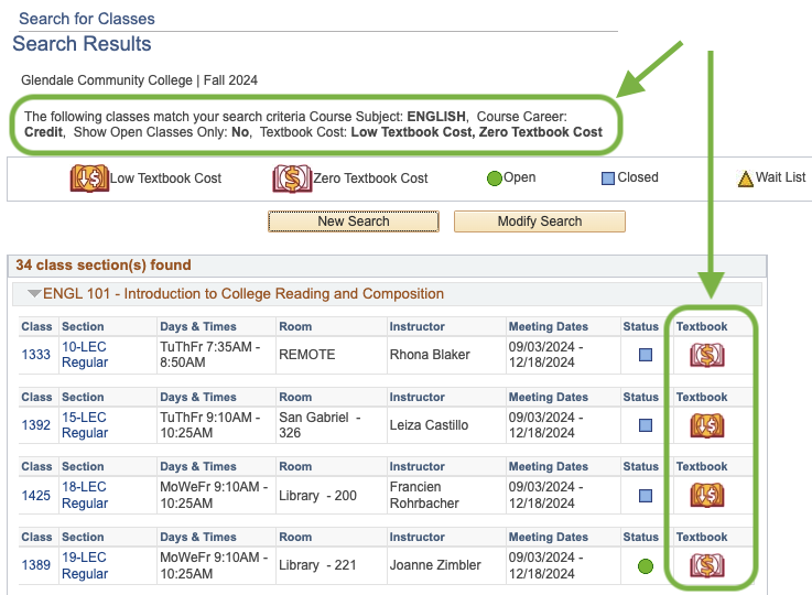 Your results will have the textbook cost you selected.