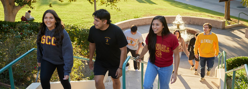 Students walking up stairs