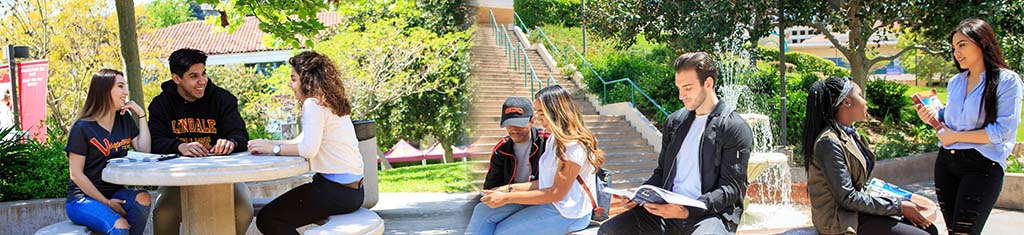 Students by the fountain