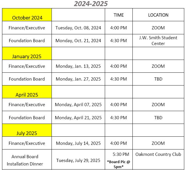 schedule of meetins 2024-2025