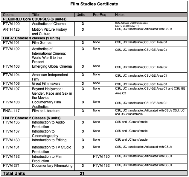 Film Studies cert