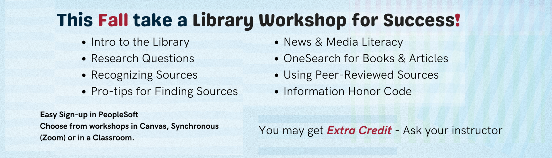 Fall Library Workshops