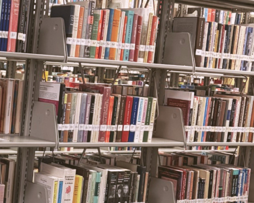 Illustration of GCC Library Books on Shelves